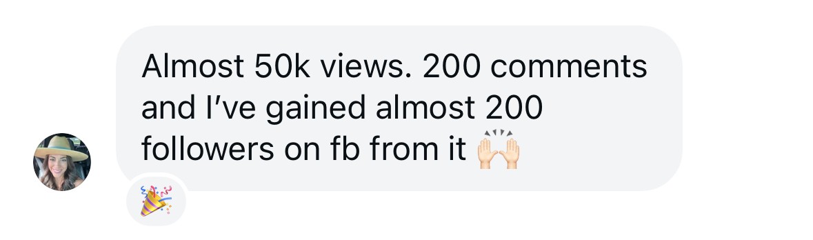 DM screenshot: almost 50k views and 200 new followers